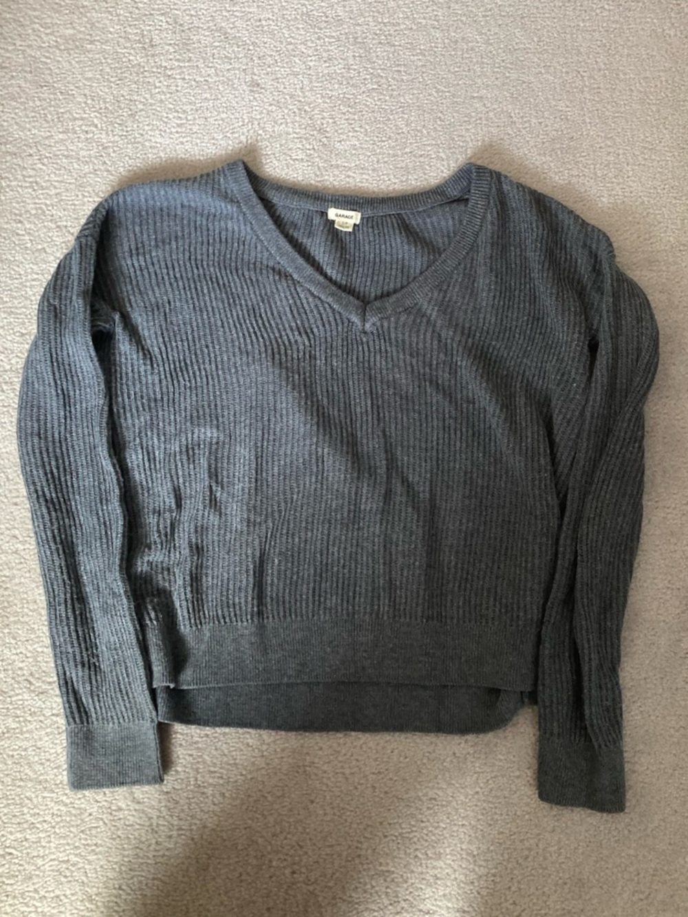 Garage Ribbed V-Neck Sweater - Charcoal
